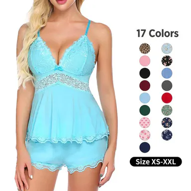 Avidlove Women's Elegant Camisole Set with Floral Lace Cups & Adjustable Spaghetti Straps Soft Modal Fabric Pajama Set for Holiday & Daily Wear Casual Drawstring Pajamas Set