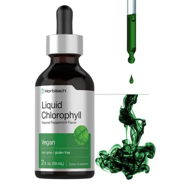 Horbäach Liquid Chlorophyll Drops - 2 oz - Vegan, Non-GMO, and Gluten Free Formula - Natural Peppermint Flavor