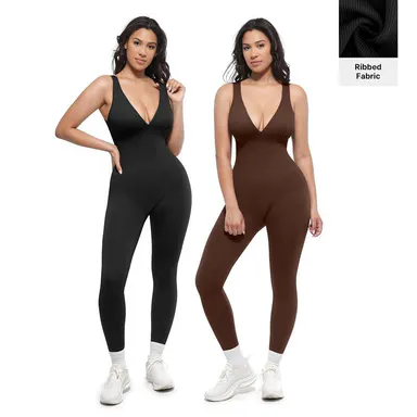 SHAPELLX Deep V Shapewear with Chest Support Breathable High-Waisted Tummy Control Jumpsuit