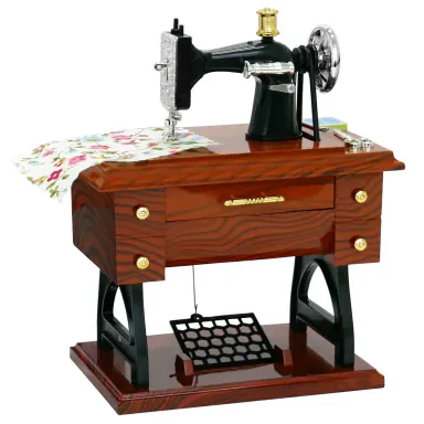 Vintage Mini Treadle Sewing Machine Music Box - European Retro Classical Mechanical Clockwork Desk Piece with Vintage Charm, Aesthetic Room Decor, House Decor for Birthday Ideas, Delight