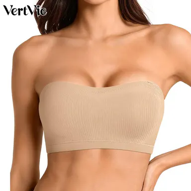 Vertvie｜ZOE Stay Put Bandeau Bra, Strapless Bra Wireless Seamless Comfort Day
