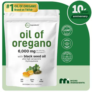 Micro Ingredients Oregano Oil with Black Seed Oil, 150/300 Softgel, 4X Strength Carvacrol & Thymoquinone | Plant Based, Non-GMO