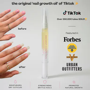Radiant Cosmetics Nail Growth Oil - 100% Organic, Moisturizing, Growth, Strengthening, and Brightening Formula with Vitamins and Fatty Acids for Overall Nail Health