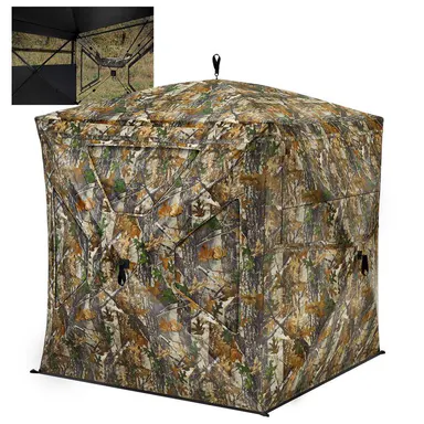 【 Magnetic Door】Tidewe See Through Ground Blind with Magnetic Door Camouflage Fabric 270° Invisible Design with Silent Magnetic Door & Sliding Windows for Deer Hunting 2-3 Person Portable Tent with Large Windows and Tough Metal Hub