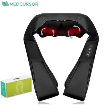 Medcursor Neck & Shoulder Massager Device with Heat - 16 Deep-Kneading Shiatsu Nodes, Adjustable Intensity, Portable Faux Leather Relaxer, Self Care Products for Men, Birthday Gifts for Him, Relaxing Mens Gifts