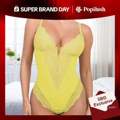 Popilush Lace Bodysuit Deep V Neck Sleeveless Shapewear Seamless Tummy Control Comfort SohoChic Gift For Her Going Out Concert Party