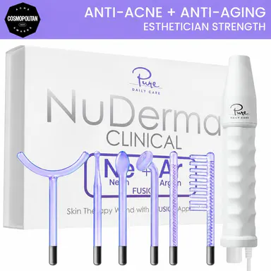 NuDerma Clinical High Frequency Wand with Fusion Neon-Argon Applicators Anti-Aging Anti-Acne by Pure Daily Care  Facial Beauty Instrument Facial Beauty Machine Facial Care Tool