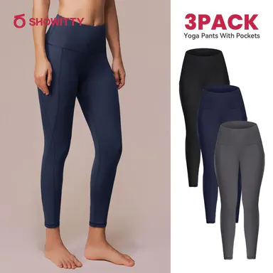 SHOWITTY Women's High Waisted Tummy Control 1/3 Pack Leggings with Pockets – Non See-through Stretchy Yoga Pants for Workout #tiktokshopsummersale