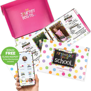 Class Keeper® Back to School Memory Book - 14 x 10 x 2.5 inches, Bonus 1-Year Mobile App Membership, Simple Stylish Photo Keepsake Album with Ring, Templatized Pages, Cover & Box, 2 Styles, Halloween Gift (Office Stationery Notebook)