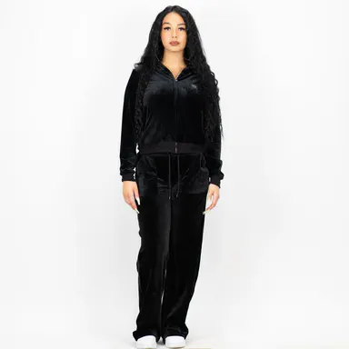 FB County Velour Tracksuit - Black, Long Sleeve Top & Pants, Comfortable Fit, Versatile Style for Various Outfits