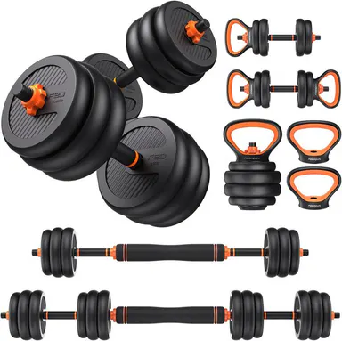 Feierdun FED DS2 Adjustable Dumbbell Set (20/45/70/90lbs) - 5-in-1 Workout Equipment, Home Workout Gear, At Home Gym Equipment, Adjustable Weights with Connector, Barbell Mode Ready, Converts to Kettlebell/Push-Up Stand, Compact for Men