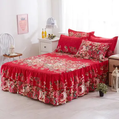Bora Home Double-Layered Lace Trim Decorative Bedding Set - Soft Floral Print Microfiber Bedding - All-Season Non-Slip Bed Cover Set for Bedroom Decor