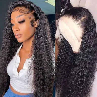 13x6 HD Lace Front Wigs Human Hair Deep Wave for Women, 180% Density Burmese Curly Transparent Lace Frontal Wig Pre Plucked with Baby Hair, Water Wave Kinky Curly Virgin Human Hair Wigs Natural Color Coily Textured Wigs Knotless Boho Wig Convenient Wigs