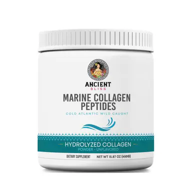 Ancient Bliss Wild-Caught Marine Fish Collagen Peptides Powder - Edible, Flavorless, Gluten-Free, Low Molecular Hydrolyzed Dietary Supplement for Adults, 15.87 oz, Skin Care & Wrinkle Resistant Support, Collagen Supplements