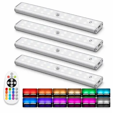 Diomart Rechargeable RGB Under Cabinet Lights Remote Control - Cordless Magnetic, Dimmable Touch Control, 30/45/60-Min Timer, Indoor Closet Lighting Fixture