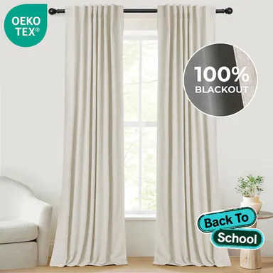Inovaday | Blackout Curtains-2pcs Linen Curtains For Bedroom, Living Room-Neutral Thermal Insulated Curtains-Back Tab/Rod Pocket Hanging Style-Window Curtains,Back To School Renter Friendly/Dorm Essentials,Home Essentials