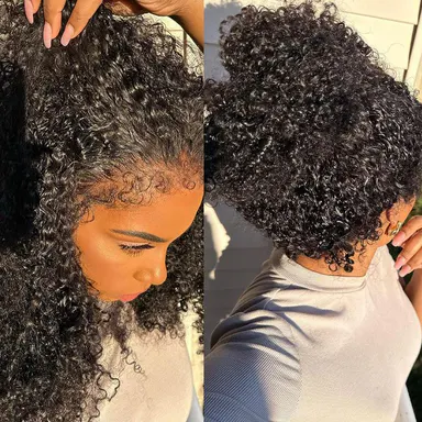 Subella Hair 4C Edges Glueless Curly Wigs HD Lace Front Wig With Curly Baby Hair Realistic Hairline 220% Density Pre Bleached, Wigs Human Hair, Glueless Wigs