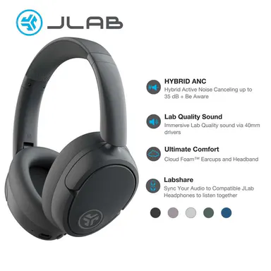 JLab JBuds Lux ANC Wireless Bluetooth Noise Cancelling Headphones with Mics, Adjustable Over-Ear Design, Custom EQ, Be Aware Safety Mode, Foldable, Wired Charging Cable, Compatible with iPhone/Android Devices (Tools and Gadgets, Mens Gifts)