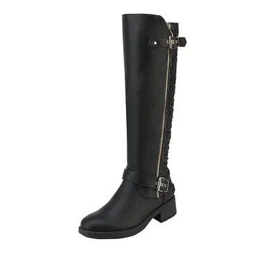 Dream Pairs Women's Knee-High Riding Boots - Riding Boot Style Winter Footwear with Faux Fur Lining, Wide Calf Fit, Instep Zipper for Quick On-Off Comfort, Zipper Quick On, Buckle Strap Hold,shoes for back to school,back to school shoes