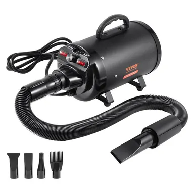 VEVOR Portable Dog Blow Dryer, 2000W/2.7HP Pet Grooming Dryer with Metal Housing, Safe Heating, Quick Drying, Adjustable Speed, Temperature Control, 4 Nozzles, Extendable Hose, Auto Shut-Off, Black (Father's Day Gift Option), Easy To Connect, Safe And Com