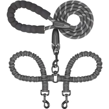 iYoShop Dual Dog Leash, Double Dog Leash, 360 Swivel No Tangle Walking Leash, Shock Absorbing Bungee for Two Dogs
