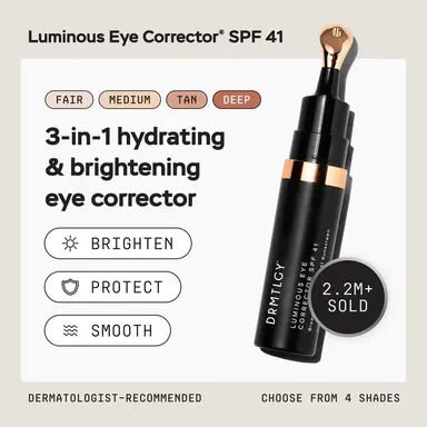 DRMTLGY Luminous Eye Corrector SPF 41, 0.25 fl oz. Color-Corrects Dark Circles, Hydrates, & Protects with Peptides and Ceramides