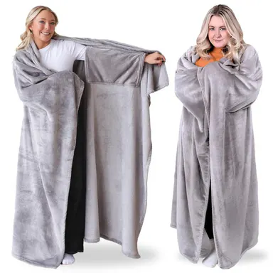 Wearable Blanket【Back to School & College Dorm Essentials】Super Blanky with Patented Integrated Pocket Sleeves – Soft Oversized Fleece Throw for Adults & Teens, Hands-Free Cozy Blanket for Dorm Room, Home, Couch, Travel & College Gifts