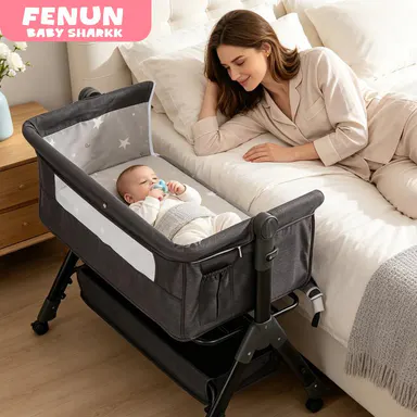 Baby Bassinet,  Crib for Infant and Newborn, Bedside Sleeper with Storage Basket and Mosquito Net, Easy to Fold, Height Adjustable, Portable Side Bed Crib portable Baby Furniture, backtoschool, glowup