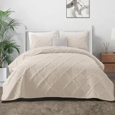 【Back to School】Exclusivo Mezcla Ultrasonic Quilt Set, 2/3 Pieces Quilt with Pillow Shams, Lightweight Bedspreads Modern Striped Coverlet Set for All Seasons