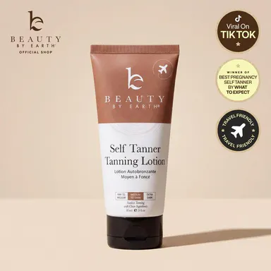 Beauty by Earth Travel-Size 85ml Self Tanner Body Lotion -  Hydrating Safe Sunless Tanning TSA Travel Friendly Made in USA Flawless Glowing Natural Gradual Tan