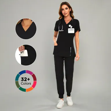 COZYSCRUBS Luna Vital Set for Women - Stretch V-Neck Scrub Top & Jogger Pant with 8 Pockets, Workwear, Uniforms