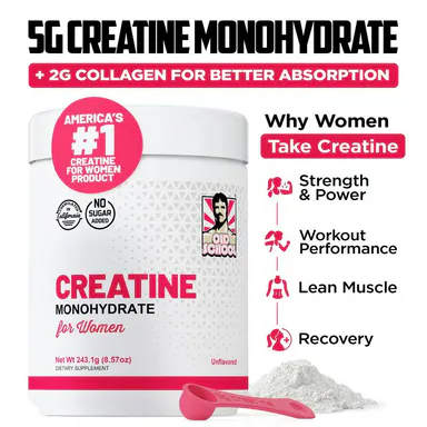 Creatine Monohydrate for Women with Collagen and BCAA's - Fitness Supplement Powder for Muscle, Healthy Hair, Skin, Nails and Recovery