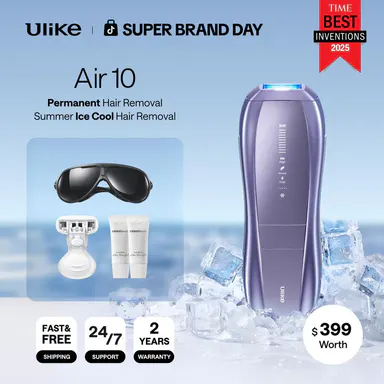 【Super Brand Day】Ulike Air 10 IPL Hair Removal Device - IPL Depilator with Ice-Cooling Contact, Dual Lights, Skin Sensor, SHR Mode, Antibacterial Feature, Exfoliating Support & Moisturizing Benefits for Beauty & Personal Care
