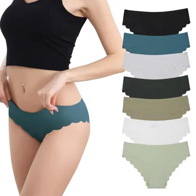 LEVAO Women's Ice Silk Blend Fabric Panties (5/7-Pack) - Seamless Skinny Hipster, Wavy Side Invis, Laser-Cut Edges, Spandex Stretch Bounces Back to Shape, Breathable Soft Nylon, Minimalist Cheeky Briefs (Standard Sizes S-XL) for Anniversary Gifting
