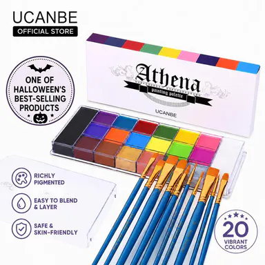 UCANBE Athena 20-Color Face & Body Oil Paint Palette - Safe Non-Toxic Professional Cosmetic Kit, Waterproof Temporary Tattoo, Halloween Aesthetic, Artistic Makeup for Adults, Cinnamon & Violet Shades