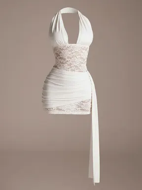 DealsForYouDays Summer Floral Lace Splicing Deep V-Neck Backless Dress,Graduation Dress. Summer Rave Festival Outfits