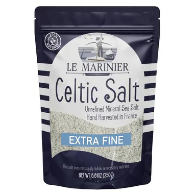 Le Marinier Celtic Salt Extra Fine 8.81oz Mineral-Rich Unrefined Sea Salt 100% Natural Hand Harvested Mineral Light Grey Electrolyte Low Sodium