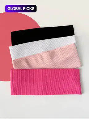 Solid Color Hair Bands (4 Piece), Elastic Headbands, Sports Headbands, Workout Hairband, Gym Headband, Casual Sporty Hair Bands for Women & Girls, Hair Accessories for Party and Daily Outfits
