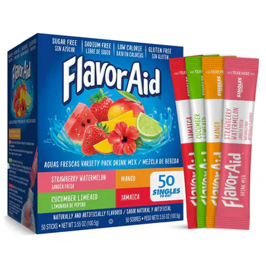 Flavor Aid Aguas Frescas Singles To Go 50Ct Variety Pack, Sugar Free, Powdered Drink Mix