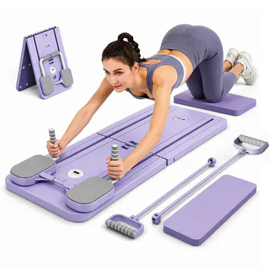 UMAY Pilates Board with Yoga Socks - Pilates Equipment Set, Multifunctional Foldable Home Pilates Board, 5-in-1 Pilates Skateboard,
