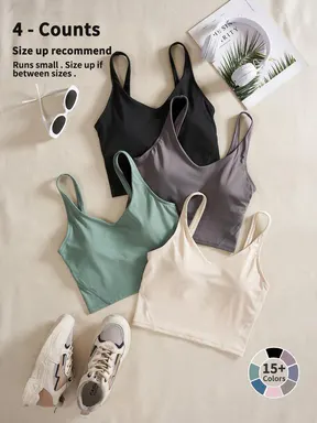 Women's Solid Sports Bra Pack, Quick-Drying Breathable Comfortable Crop Cami Top for Yoga Gym Workout Running, Ladies Sportswear for Indoor and Outdoor Wear, Women Workout Clothes, Workout Bras, Sporty Bra, Summer Athletic Wear, Exercise Bra