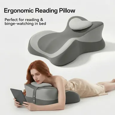 Ergonomic Face Down Bed Pillow - Cooling Memory Foam Cushion with Firm Memory Foam Cushioning, Adjustable Neck Supportive Bolster for Reading, Phone Use, Machine Washable,back to school,back to school shopping,home decor