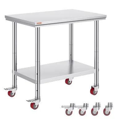 【FathersDayGift】VEVOR Stainless Steel Work Table 36x24 Inch with 4 Wheels Commercial Food Prep Worktable with Casters Heavy Duty Work Table for Commercial Kitchen Restaurant VEVOR Super Brand Day
