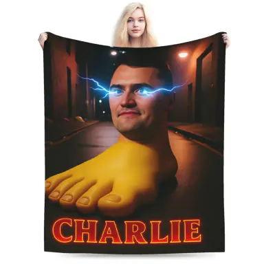 Charlie Kirk Giant Foot Funny Italian Brainrot Meme Blanket Winter Warm Throw Blanket Living Room Flannel Bedspread Bed Cover