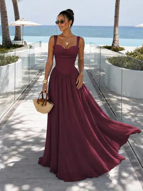 CurvySweet Celeste Women's Knitting Cute Formal Maxi Dress - Faux-Corset Milkmaid Polyester Gown with Built-in Bra, Wedding Guest Going Out Outfit, Bridesmaid Clothing,sohochic
