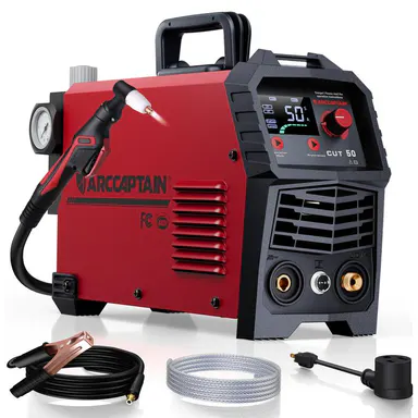 ARCCAPTAIN CUT-50 Plasma Cutter Welder, 50A DC Inverter IGBT Portable Torch Plasma Cutting Equipment with Large LED Display, 110/220V Dual Voltage, 1/2in Clean Metal Cut, Post Flow & 2T/4T Modes for Beginners,