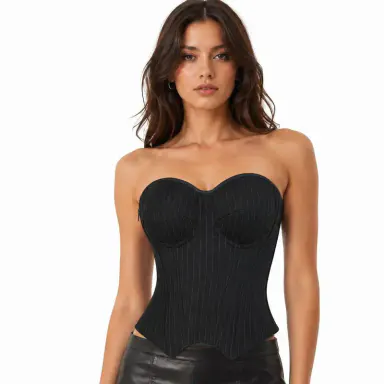 Women's Striped Blazer-Style Corset Top - Strapless Boned Bustier with Built-in Underwire Cups, Slimming Shapewear for Costumes, Women's Fashion, Striped Blazer Look, Sleeveless, Compression, Polyester