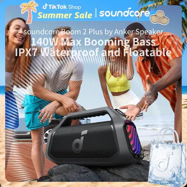 soundcore Boom 2 Plus by Anker, Outdoor Speaker, 140W, 2+2 Channel, BassUp 2.0, 20H Playtime, Fast Charge, IPX7 Waterproof, RGB Lights, Power Bank, Bluetooth 5.3, Portable for Outdoors, Camping, Beach #tiktokshopsummersale