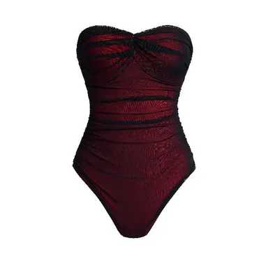OQQ Women's Strapless Ruched Sheer Mesh Bodycon Bodysuit, Sexy Elegant Top for Party and Valentine's Day Outfits, Clothes, Valentines Day, All Seasons, Evening, Machine Washable, Christmas, New Year, Easter, Normal Type, Piece, Fitted