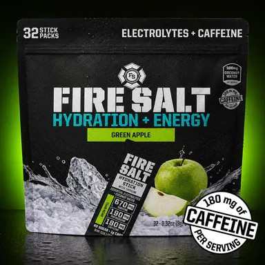 Fire Salt Electrolyte Powder Packets 32-Pack – Zero Sugar Hydration Drink Mix with Coconut Water & 3X Electrolytes – Workout, Recovery, Sauna, Endurance & Outdoors – Keto Friendly, Natural Ingredients, No Artificial Sweeteners